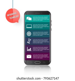 Teléfono móvil vector para infografía. Plantilla para diagrama, gráfico, presentación y gráfico. Concepto de negocio con 6 opciones, piezas, pasos o procesos. Antecedentes abstractos.  