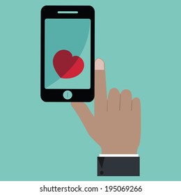 Vector mobile phone and love heart icon