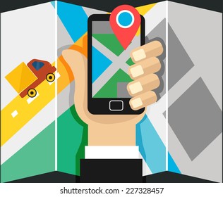 Vector mobile phone with map 