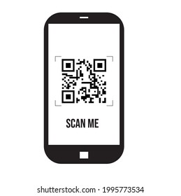 Vector mobile phone mock up QR code on screen icon symbol on white background.