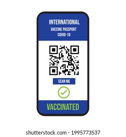 Vector mobile phone mock up QR code vaccine covid-19 on screen icon symbol on white background.