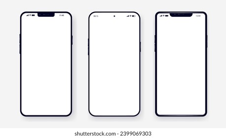 Vector mobile phone mockups - Collection of various unbranded fictional smartphones with blank empty screen, flat lay with shadow and light grey background