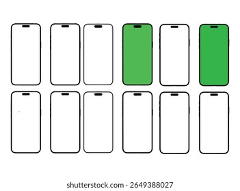 Mockups de telefone celular vetor - Coleção de vários smartphones fictícios sem marca com tela vazia em branco. Smartphone Mockups em preto e verde plana leiam com sombra e fundo cinza claro