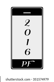 Vector mobile phone, new year wishes, french Pour Feliciter.