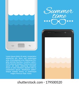 Vector mobile phone. Sea. Waves