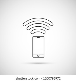Vector mobile phone in search of Wi Fi Cell phone with shadow on white radial gradient background Transparency icon of smartphone searching WiFi free network for connecting Mobile wireless technology