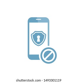 Vector mobile phone security concept icon with not allowed sign, block, forbidden, prohibit symbol