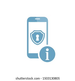 Vector mobile phone security concept icon with information sign, about, faq, help, hint symbol