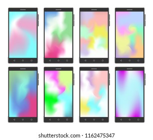 Vector mobile phone set with gradient mesh wallpapers.