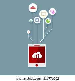 Vector mobile phone with set of icons and elements. Infographic design