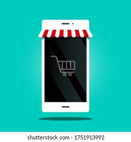Vector Mobile Phone with Shopping Cart on Screen