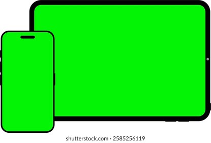vector mobile phone and tablet with green screen. to insert video or advertising banner