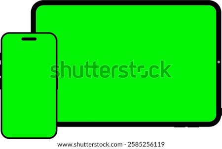 vector mobile phone and tablet with green screen. to insert video or advertising banner