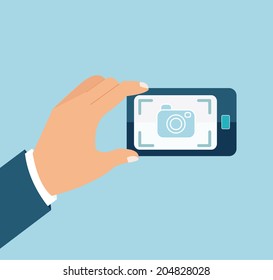 Vector mobile phone with touchscreen, mobile photography.