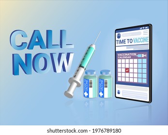 Vector of Mobile phone Vaccination Calendar with Time to Vaccine reminder on smartphone screen using for digital health immunity passport covid-19 Coronavirus vaccinated recording and tracking device