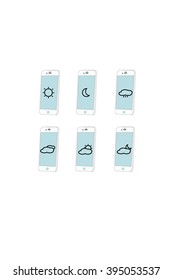 vector mobile phone with weather set