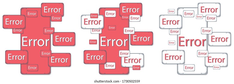 Vector mobile screen with error, alarm and hazard notification.. Error on red screen mobile. Horizontal, white background. Isolated, flat.