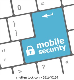 vector mobile security key on the keyboard of laptop computer