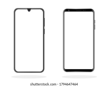Vector mobile set device concept. High quality realistic trendy no frame smartphone with blank white screen. Mockup phone for visual ui app demonstration.  Detailed Mockup Smartphone