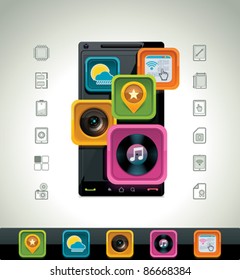 Vector mobile smartphone applications icon set