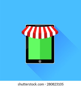 Vector Mobile Store Icon Isolated on Blue Background.