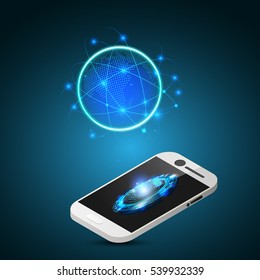 Vector mobile technology and Globe abstract background illustration.