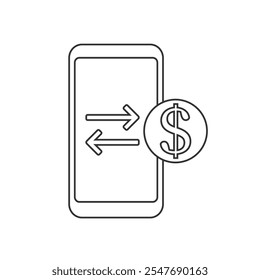 Vector mobile transfer money line icon in flat