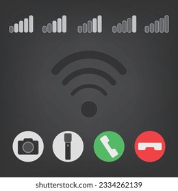 Vector mobile ui elements wifi call end call camera flash charge icon collection