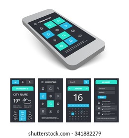 Vector mobile user aplication interface template. Mobile app ui kit illustration with mockup.