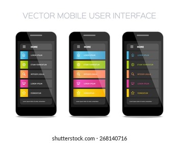 Vector mobile user interface design. Colorful ui layout. Set of home pages.
