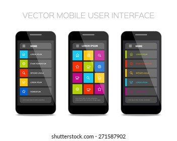 Vector mobile user interface design. Colorful ui layout. Set of home pages.