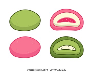 Vector Mochi. Ilustración de pastel de arroz japonés dulce. 