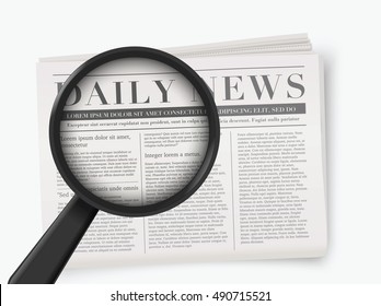 Vector mock up of a blank daily newspaper with magnifying glass.