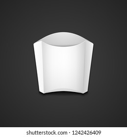 vector mock up blank white paper french fries box illustration realistic with shadow template design isolated on dark background
