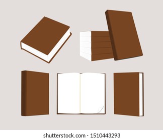 Vector mock up of book brown blank cover isolated on grey background.