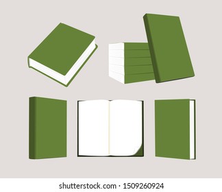 Vector mock up of book green blank cover isolated on grey background.