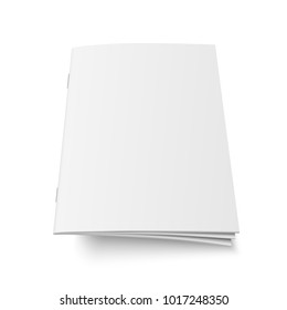 Vector mock up of book or magazine white blank cover isolated. Flying closed vertical magazine, brochure, booklet, copybook or notebook template on white background. 3d illustration