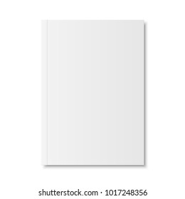 Vector mock up of book or magazine white blank cover isolated. Closed vertical magazine, brochure, booklet, copybook or notebook template on white background. 3d illustration.