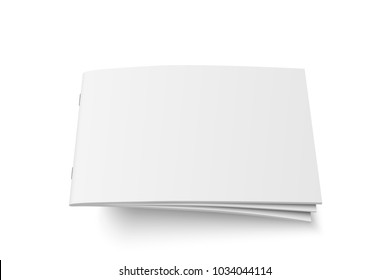 Vector mock up of book or magazine white blank cover isolated. Flying closed horizontal magazine, brochure, booklet, copybook or notebook template on white background. 3d illustration.