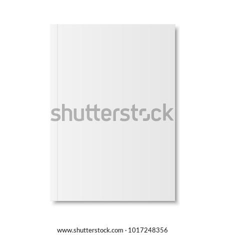 Vector mock up of book or magazine white blank cover isolated. Closed vertical magazine, brochure, booklet, copybook or notebook template on white background. 3d illustration.