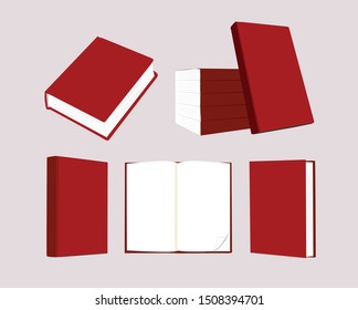 Vector mock up of book red blank cover isolated on grey background.