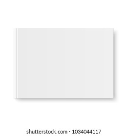 Vector Mock Up Of Book White Blank Cover Isolated. Closed Horizontal Book, Magazine Or Notebook Mockup On White Background. 3d Illustration.