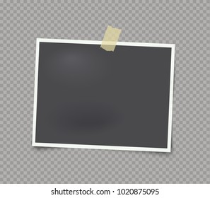 Vector mock up of empty photo frame on transparent background with adhesive tape.