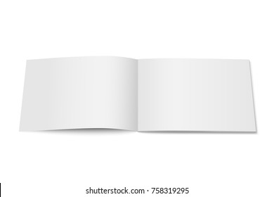 Vector mock up of magazine isolated. Opened horizontal magazine, brochure or notebook template on white background. 3d illustration for your design