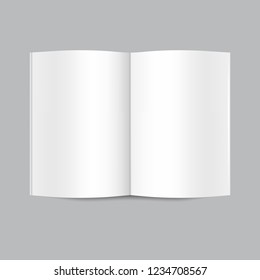 Vector mock up of open white blank book isolated on grey background. Realistic magazine, booklet, brochure or notebook template for your design. In front side of book.