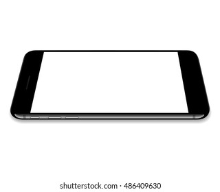 vector, mock up phone black color lay flat on white screen background