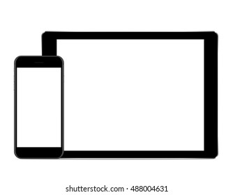 Vector, Mock Up Phone And Tablet Black Color On White Background