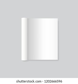 Vector mock up of realistic book with curled paperback isolated on grey background. Open horizontal booklet, brochure, book, magazine, menu or notebook template for your design. - Shutterstock ID 1202666596
