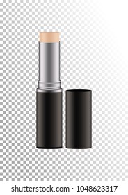 Vector mock up of realistic concealer or other makeup product in a twisting tube. Package of face skin corrective cosmetic product. Template of container isolated on transparent background.