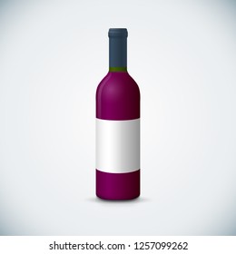 vector mock up red vinous glass blank wine close bootle with cap white label illustration realistic with shadow template design isolated on dark background
